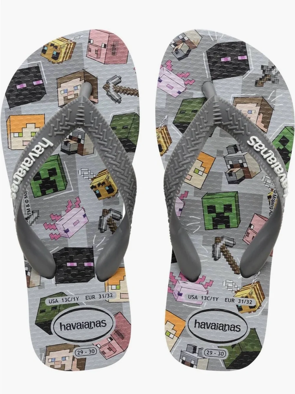 Havaianas Kids Gray Minecraft Character Flip Flops